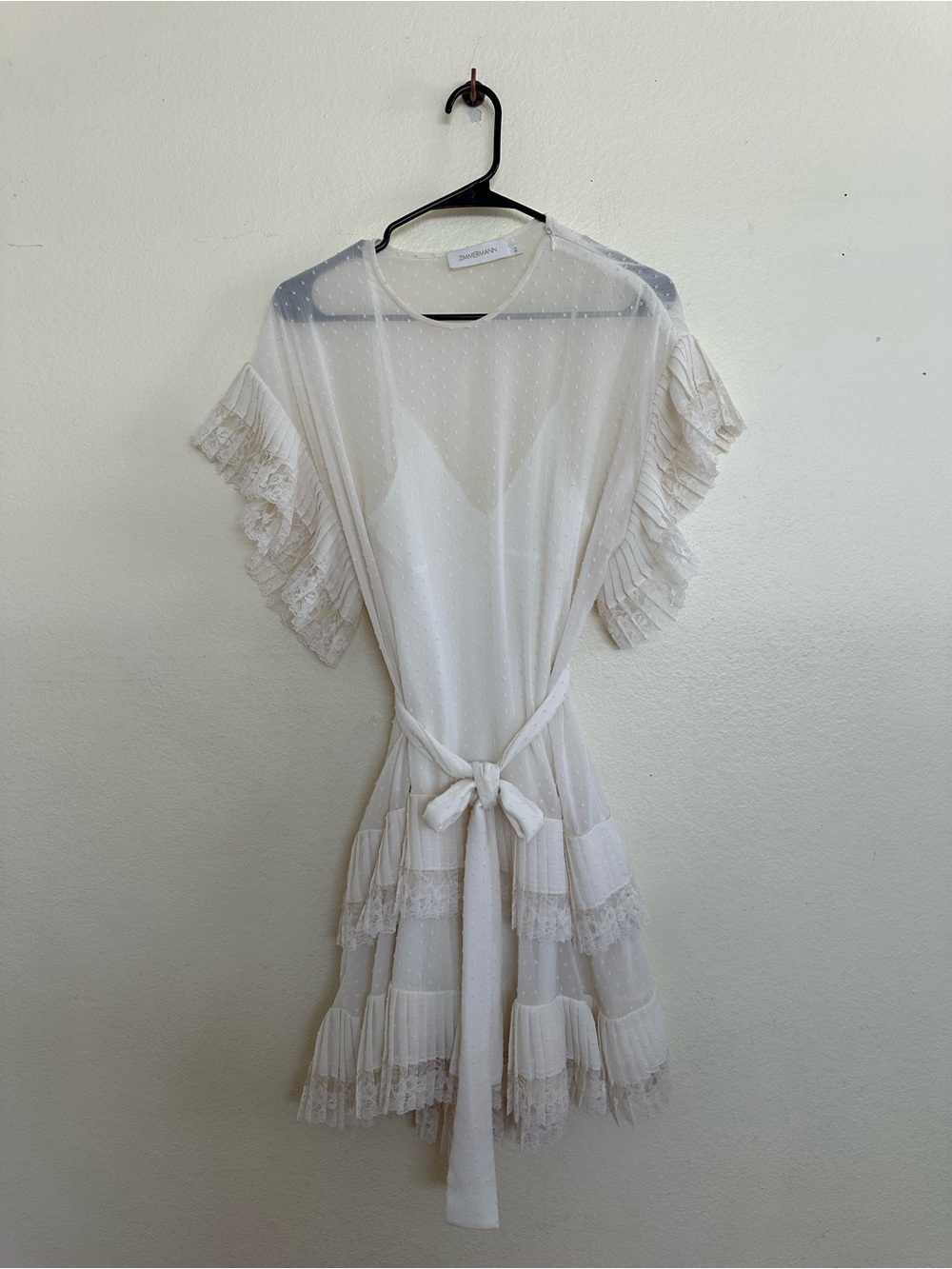 Zimmermann Espionage Pleat Frill Mini Dress Cream Ecru, US 8 Zimmermann size 2 - Picture 4 of 14